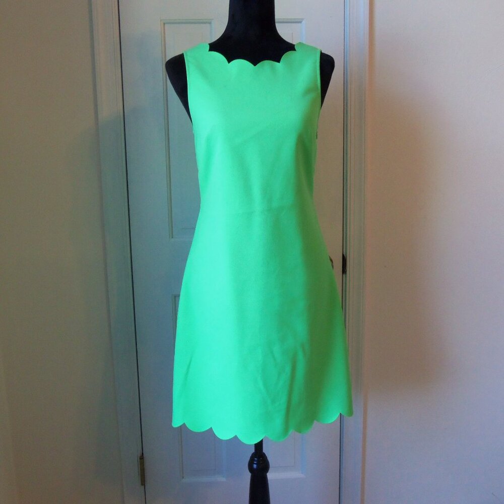 J Crew Scalloped Sheath Dress Green sz 2